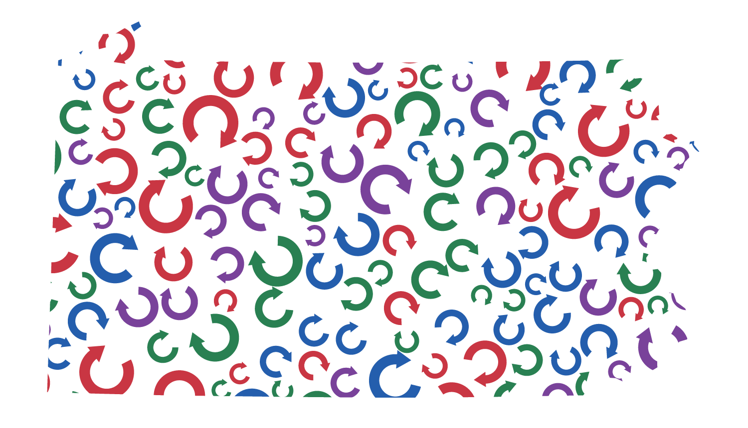 Pennsylvania silhouette filled with red, blue, green, and purple circular arrows on a transparent background